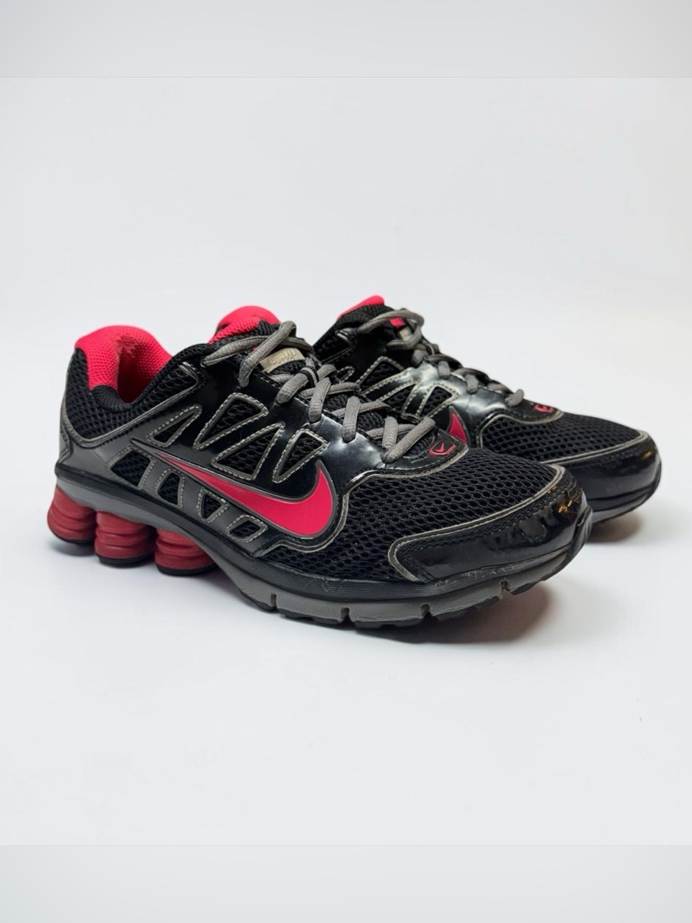 Y2K Nike Womens Qualify Plus II Shox Shoes Trainers Size 8 Red Black